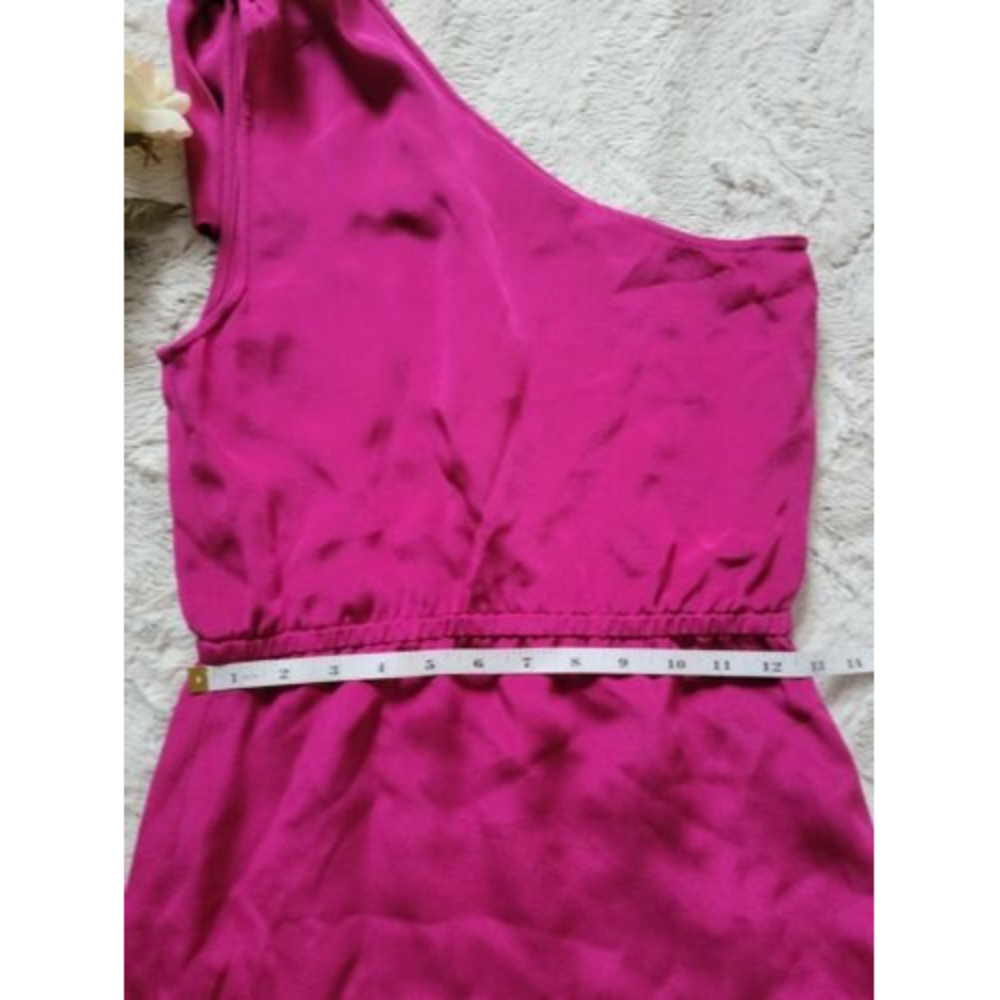Vintage Anlo 100% Silk Fuchsia Pink One Shoulder Dress Size S - Picture 10 of 12